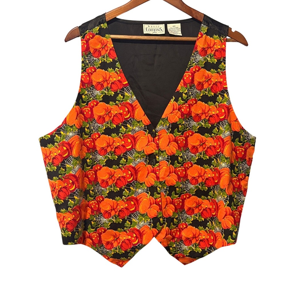 Basic Editions Plus Vintage Halloween Pumpkin Jack-O-Lantern Vest Womens 18W